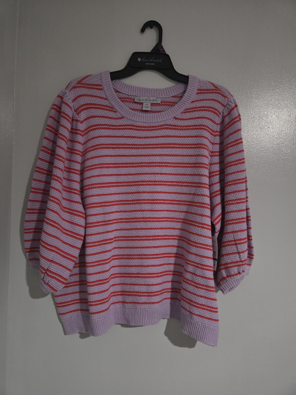 Gloria Vanderbilt Lilac & Coral Striped Crewneck Sweater
